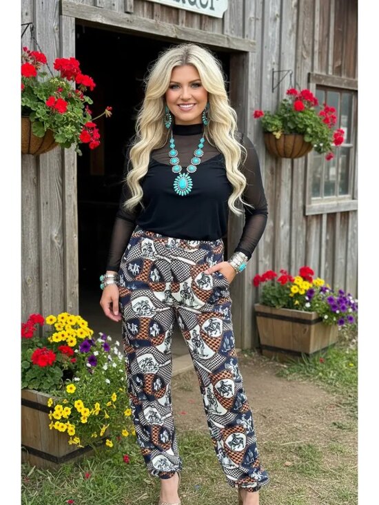 Pants - Western Rodeo Patchwork Print Women's Jogger Pants